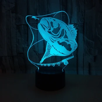 3D Creative Риболов Моделиране Подаръци Настолна Лампа Начало Декор Визия Лампара LED USB 7 Цвята Промяна на Дете Спящата Риба лека нощ Изображение 2