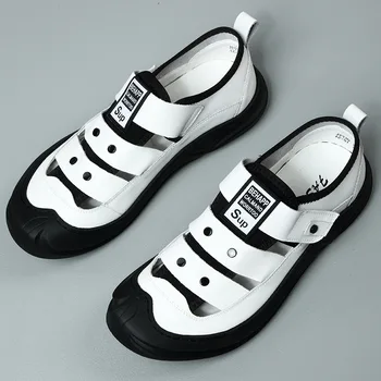 Мъжки обувки, летни нови мъжки кожени сандали за татковци на средната и старата възраст, мъжки ежедневни обувки Baotou, нескользящая, износостойкая Изображение 2