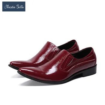 Christia Bella/ Класически Обикновен мъжки обувки от естествена кожа, вечерни мъжки обувки с остри пръсти, големи Размери, Офис обувки от естествена Кожа, Слипоны