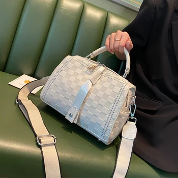 Бяла Дамска Чанта От Естествена Кожа С Горната Дръжка за Чанта-Тоут, Модерен Дизайнерски Чанти 2022 г., Бостън Женската Чанта, Основен