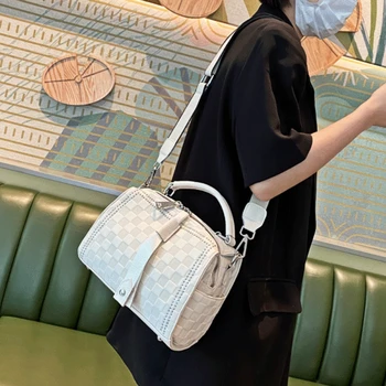 Бяла Дамска Чанта От Естествена Кожа С Горната Дръжка за Чанта-Тоут, Модерен Дизайнерски Чанти 2022 г., Бостън Женската Чанта, Основен Изображение 2