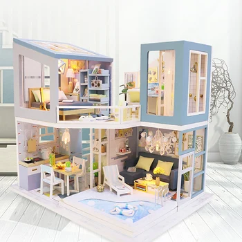 Направи си САМ куклена къща вила куклена къща кухненски мебели от дърво къща мини дървени аксесоари за детски коледни играчки, подаръци За Деца