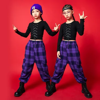 Детски костюм в стил хип-хоп, пролет-есен облекло за джаз танци за момичета, модни дрехи, за да се изяви на сцената на група за подкрепа