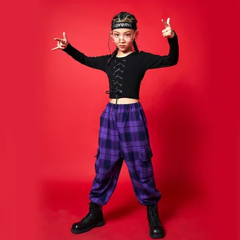 Детски костюм в стил хип-хоп, пролет-есен облекло за джаз танци за момичета, модни дрехи, за да се изяви на сцената на група за подкрепа Изображение 2