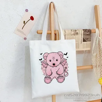 Готически мечка холщовая чанта дамска чанта ежедневни Harajuku пънк градинска чанта за пазаруване Ulzzang kawaii нови забавни мультяшные дамски чанти за рамо