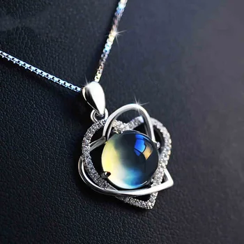 MIQIAO със сребърно покритие Цветни Мъниста Камък Crystal Любов Сърцето Висулка Яка Верига Огърлица за Жени Двойка Сватбен Подарък Бижута