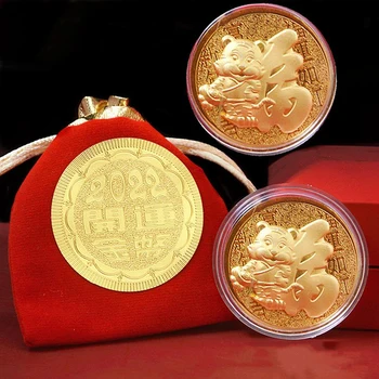 2022 Новата Година На Тигъра Колекция Възпоменателни Монети От Китайския Зодиак Годината На Тигъра Монети Декоративни Изделия Изображение 2
