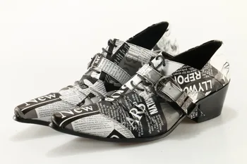 Sapato Социална Графити Вестник Принт Мъжки Ежедневни Кожени Обувки С Катарами На Дантела-Мъжки Oxfords Италиански Обувки За Мъже Изображение 2