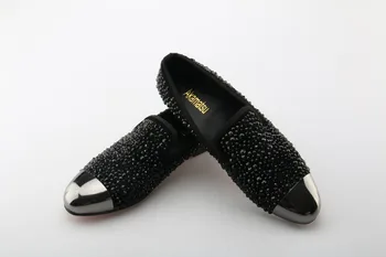 Akamatsu/мъжки кожени модела обувки със златни пръсти, луксозни черни лоферы с кристали, червените булчински обувки-oxfords, официалната мъжки обувки Изображение 2