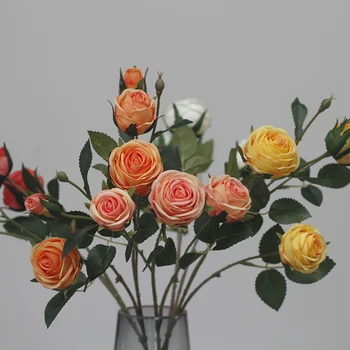 4 Глави Рози От Изкуствени Цветя От Коприна Флорес Домашна Градина Вечерни Сватбен Декор Сам Аксесоари