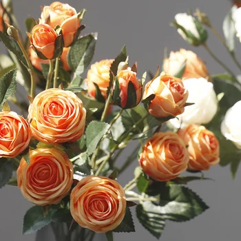 4 Глави Рози От Изкуствени Цветя От Коприна Флорес Домашна Градина Вечерни Сватбен Декор Сам Аксесоари Изображение 2