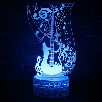 Музикална Нота Рок Китара 3D Лампа Led нощна светлина В 7 Цвята Промяна Сензорен Пулт за Дистанционно Управление на Лампа за Коледен Подарък на Феновете Детски Подарък Декор
