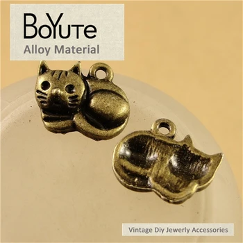 BoYuTe (100 бр./лот) 14*15 мм на Едро, Античен бронз, Метални Медальони с изображение на Мързелив Котка, висулки за бижута, направи си сам, Ръчна изработка
