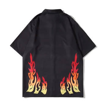 Тъмната Мъжка Риза с Принтом Пламък Icon С Къс Ръкав, Летни Ризи с Копчета, Мъжка Блуза Изображение 2