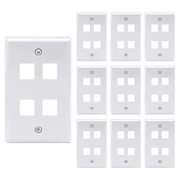 4-портов стенни плоча Keystone (10 бр. в опаковка), единични стенни плочи за съединител Keystone RJ-45 и модулни вложки, бял