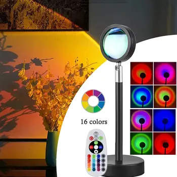Лампа за Залез с Дистанционно ПРИЛОЖЕНИЕ, 16 Цвята, Ротация, Дъгова USB Проекционная Лампа за Вечерни Снимки, Фон, Стенен Декор
