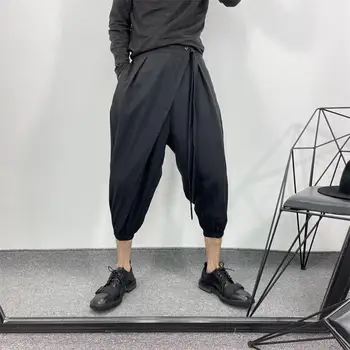 Мъжки Панталони Harlan Летни Нови Нередовни Диагонал Предната Панталони Harajuku High Street Ежедневните Свободни Извънгабаритни Панталони Четвърт От Размера На