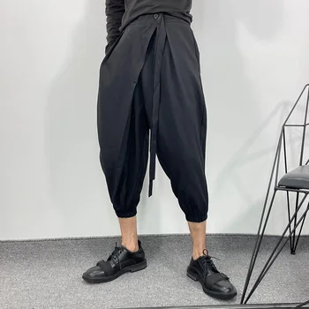 Мъжки Панталони Harlan Летни Нови Нередовни Диагонал Предната Панталони Harajuku High Street Ежедневните Свободни Извънгабаритни Панталони Четвърт От Размера На Изображение 2