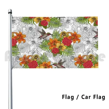 Колибри и Тропически Букет Уличен Интериор Флаг Кола Флаг Колибри Птица Ботаническата Букет Цветя на Лилия Лилейник