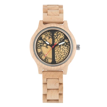 Дамски часовници Дървени Кварцов Часовник Ръчен часовник от Дърво с Блеснали Пълен циферблат с Шарките на Клен дърво на Живота
