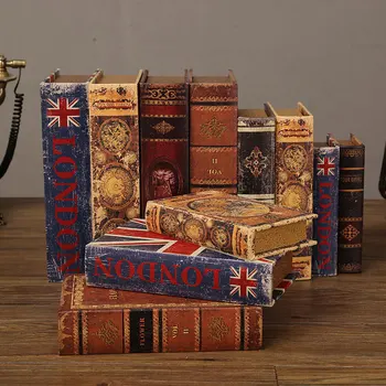 Дървени Фалшиви Книгата Украса Антични Имитативната Книга Ретро Начало на библиотеката Украса във формата на Книга, Кутия За Съхранение