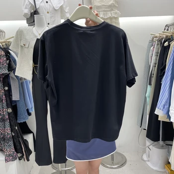 Корея dongdamen обикновен летен нов дамски свободен и универсален пуловер с кръгло деколте и Принтом Любов 2022, тениска с къс ръкав Изображение 2