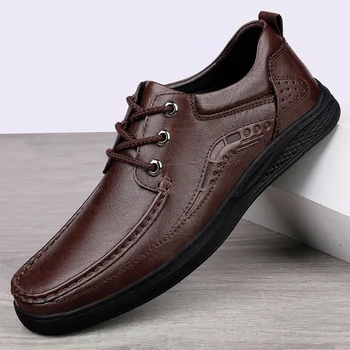 2022 Демисезонные Oxfords в стил дерби; мъжки Модел Обувки от естествена Кожа; Ежедневни Висококачествена Класическа Официална Офис обувки на Дантела-за мъже