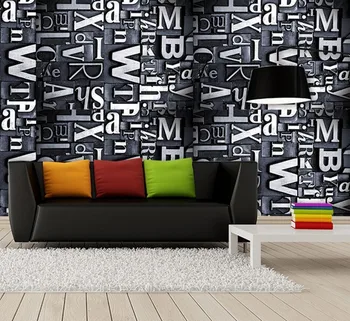 Изработена по поръчка на 3D голям стенопис, ретро метална текстура стерео азбука, 3D papel de parede за хола разтегателен ТЕЛЕВИЗИЯ стените в спалнята тапети PVC