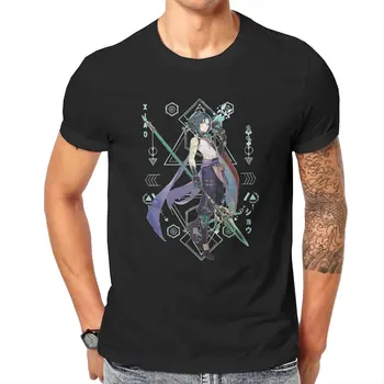 Мъжки t-shirt Xiao Реколта Памучен Тениска С Къс Ръкав Genshin Impact Sacred Geometry Design II Тениски, Блузи с Кръгло Деколте Плюс Размер