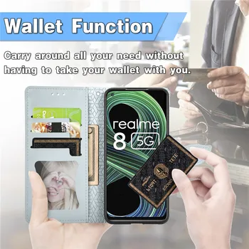 Realme 8 Pro Premium Луксозен Кожен Калъф-Портфейл с 3D Релефно и Цветен Модел за OPPO Realme 8 5G Флип Калъф Realme 8 Pro 8и 8 i Калъф за вашия Телефон Изображение 2