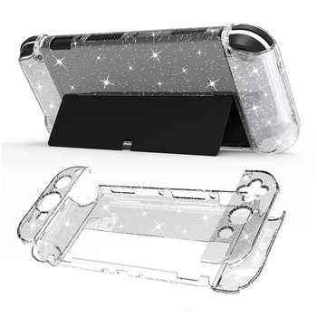 Флип Блестящ Прозрачен Калъф за Nintendo Switch NS OLED Набор от Защитни Аксесоари за Носене Светкавица За Ключа OLED Твърда Обвивка на Фолио за Стъкло