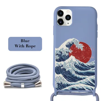 Калъф Blue Sea Waves за iPhone XS X XR 7 8Plus Оригинален Течен Силиконов Калъф С Въже за Окачване на съвсем малък За iPhone 11 12 13 Pro Max Изображение 2
