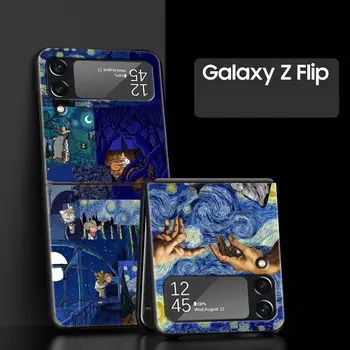 Художествени Естетически Ван Гог Звезден Калъф за Телефон Samsung Galaxy Z Флип 3 4 5 ГРАМА Черен Сгъваем Мобилен Корпус Твърд Калъф за PC Защитно покритие Изображение 2