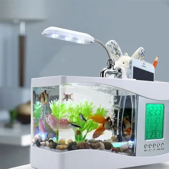 Десктоп украса USB Mini Оригиналност своеобразен подарък Домашен аквариум Дръжка контейнер номер календар на време Будилник led лампа