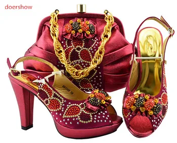 doershow/ комплект за вино, обувки и чанти, Новост 2018 г., дамски обувки и комплект чанти от Италия, италиански обувки с подходящи торби, комплект PFG1-18