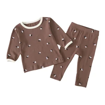 2021 г., пролетно-есенна риза с дълъг ръкав и кръгло деколте в цветенце за малки момичета + Гамаши, Всекидневни, детски костюм INS