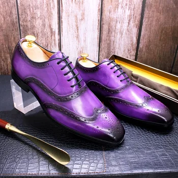 Луксозни Дизайнерски мъжки Обувки-Oxfords от естествена кожа, Сватбени обувки с Перфорации тип 