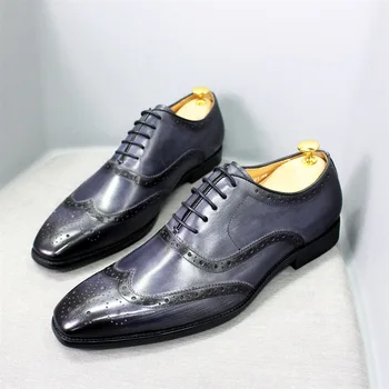 Луксозни Дизайнерски мъжки Обувки-Oxfords от естествена кожа, Сватбени обувки с Перфорации тип 