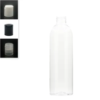 бутилка cosmo 250ml празна кръгла пластмасова, ясна бутилка домашен любимец с бяла/черна капак горната част на диска