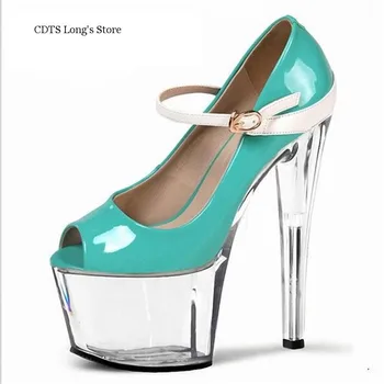 CDTS/по-големи размери: 35-45-46, дамски пролетно-есенните сватбени обувки на платформа с отворени пръсти на висок тънък ток 15 см, женски обувки-лодка за травестит