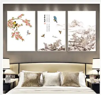 3 бр пейзаж цветя и птици нова Китайска декоративна живопис бескаркасная живопис за живота