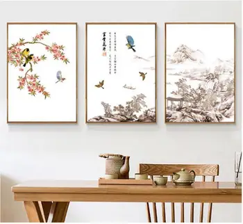 3 бр пейзаж цветя и птици нова Китайска декоративна живопис бескаркасная живопис за живота Изображение 2