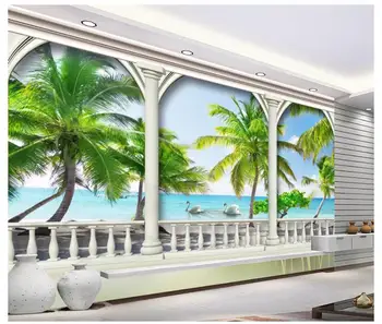 Потребителски фотообои за стени 3 d Средиземноморски стенописи морски пейзаж дърво 3D TV фон тапети за хола
