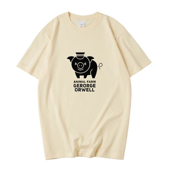 George Orwell Animal Farm Американската тениска с Къс ръкав, с Къс ръкав и малко деколте с домашен Любимец Дизайн Изображение 2