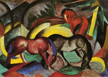 Висококачествени маслени бои Върху платно, Репродукции на Три Коня от 1912 година, работа на Франц Марк ръчно рисувани