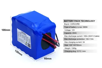 VariCore 12 В 20Ah висока мощност 100A битов батерия BMS защита на 4 линеен изход 500 W 800 W 20000 mah 18650 батерия Изображение 2