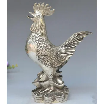 Китай Тибетское Сребро Издълбани Пари, Богатство и ИЗКУСТВЕНА Щастлив Пиле Статуя на Животно