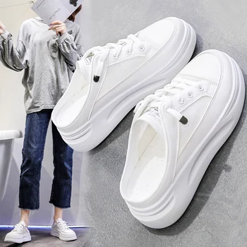 Малки бели обувки 2021 голяма база извън Нови летни дрехи, Без токчета Мързеливи стръмни модерни чехли Baotou ниски Обувки