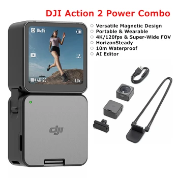 Оригиналната Комбинирана спортна камера DJI Action 2 Power Комбо с два екрана 4K 120 кадъра в секунда 155 ° Super Wide FOV Магнитен Дизайн Водоустойчив Мини Изображение 2