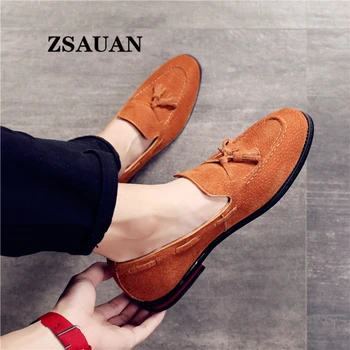 ZSAUAN/ полу-официални велур мъжки модела обувки в британския стил, с остри кичури Върху плоска подметка, Елегантни лоферы За Сватбени партита Голям Размер, Директна доставка